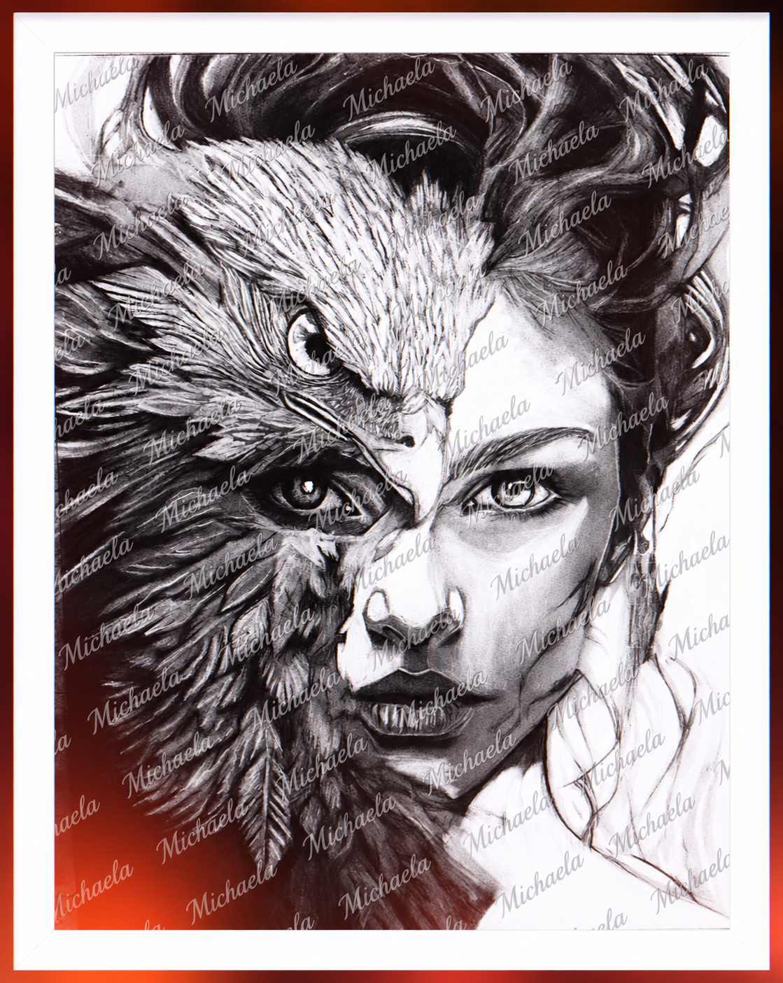 Eagle-human hybrid portrait artwork by Michaela Denton